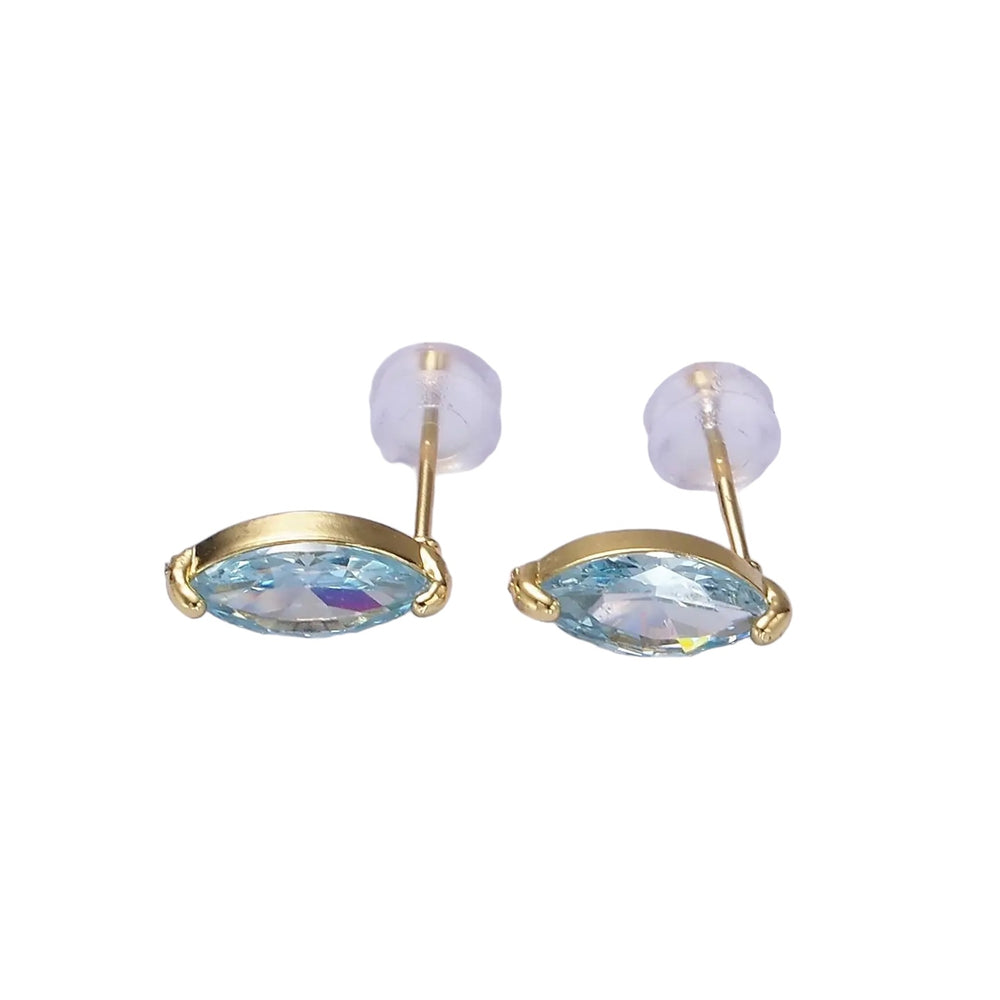 14K Gold Filled Baby Blue, Blue Cz Marquise Stud Earrings