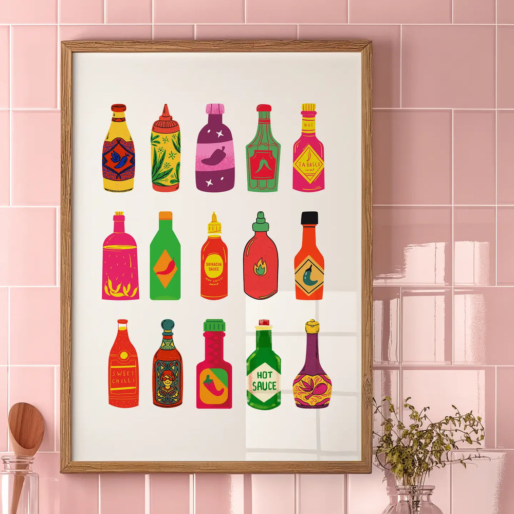 Hot Sauce Bottles Physical Poster Wall Art Kitchen Poster