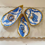 Blue Seashell Print Oyster Jewelry Dish