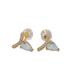 14K Gold Filled White Opal Teardrop Micro Paved Cz Mini Stud Earrings