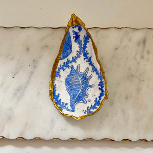 Blue Seashell Print Oyster Jewelry Dish