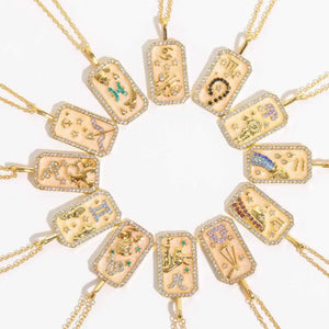 Gemini Astrological Zodiac Enamel and Cz Diamond Necklace