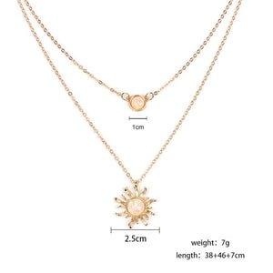 Gold Opal Sun Moon Layered Necklace Set in Solid Copper