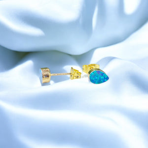 Blue Fire Opal Teardrop Stud Earrings