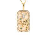 Taurus Astrological Zodiac Gold & Steel Cz Diamond Enamel Necklace