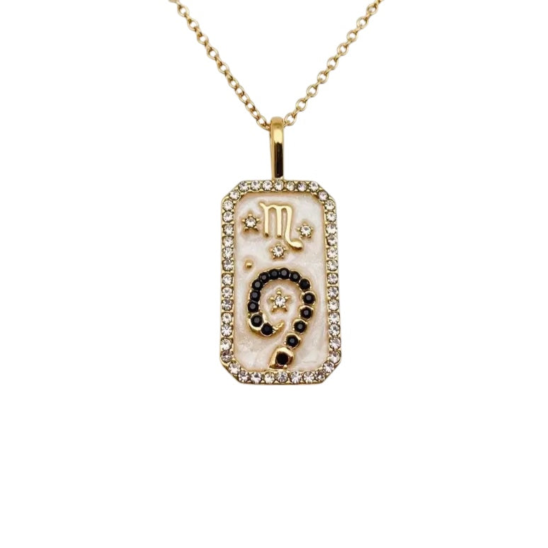 Scorpio Astrological Zodiac Pearl Enamel Cz Diamond Necklace