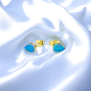 Blue Fire Opal Teardrop Stud Earrings