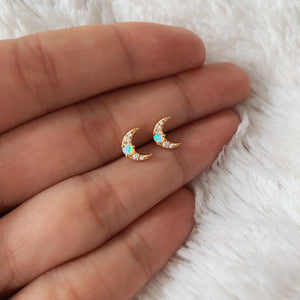 Handmade Moon Opal Diamond Stud Earrings