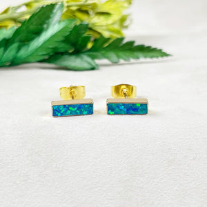 Blue Fire Opal Bar Stud Earrings