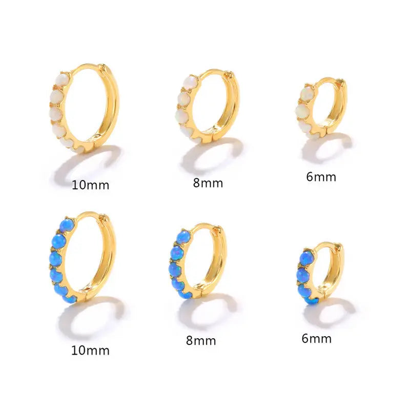 Dainty Gold Opal Hoop Earrings