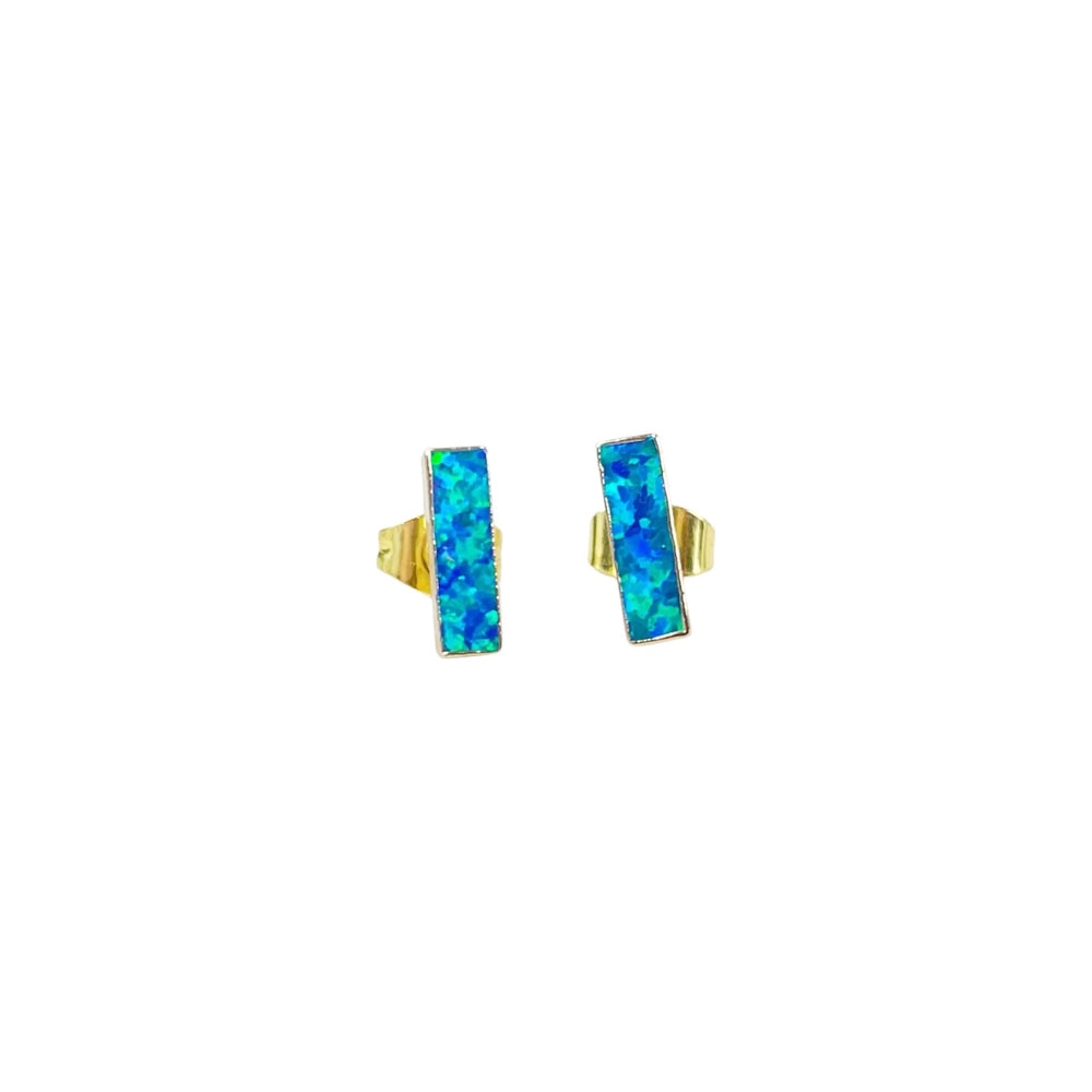 Blue Fire Opal Bar Stud Earrings