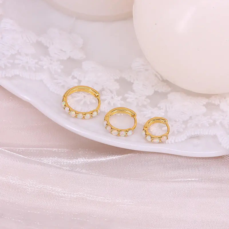 Dainty Gold Opal Hoop Earrings