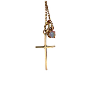 14k Gold Cross and Opal Charm Necklace