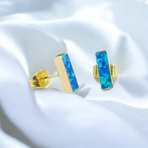 Blue Fire Opal Bar Stud Earrings