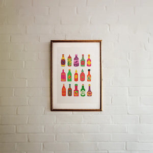 Hot Sauce Bottles Physical Poster Wall Art Kitchen Poster