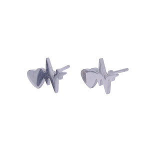 Stainless Steel Heartbeat Pulse Silver Stud Earrings