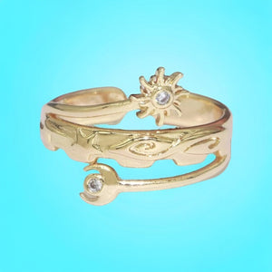 Gold Sun & Moon Adjustable Ring