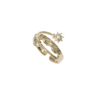 Gold Sun & Moon Adjustable Ring