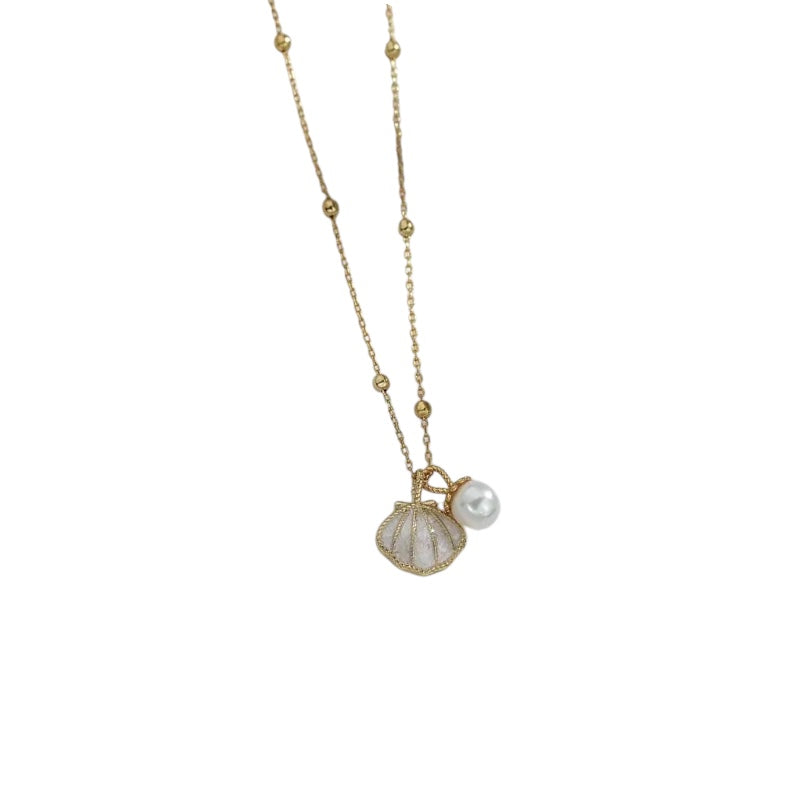 Gold Shell Pearl Charm Necklace