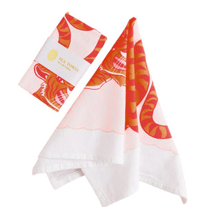 Vibrant Tiger Pink Illustrated Flour Sack Tea Towel