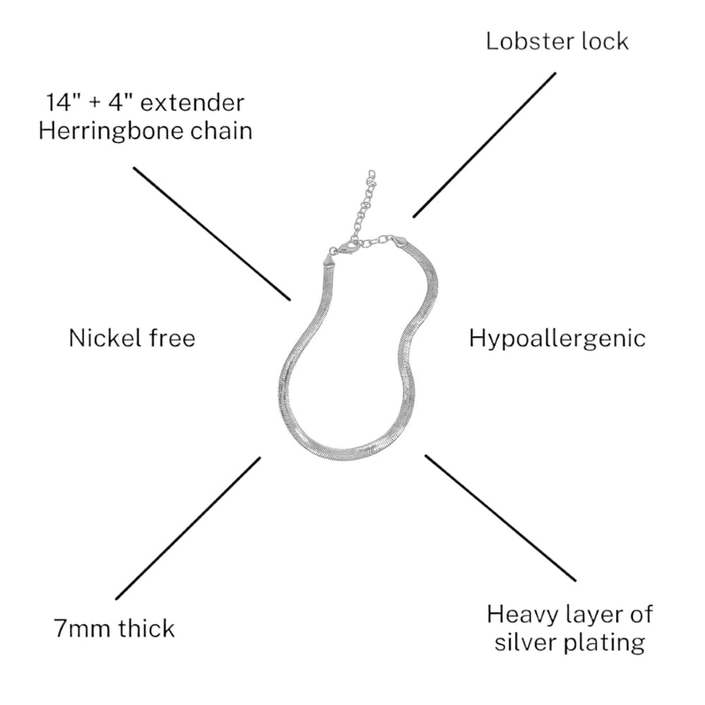 Herringbone Snake Chain Silver & Gold Choker Necklace