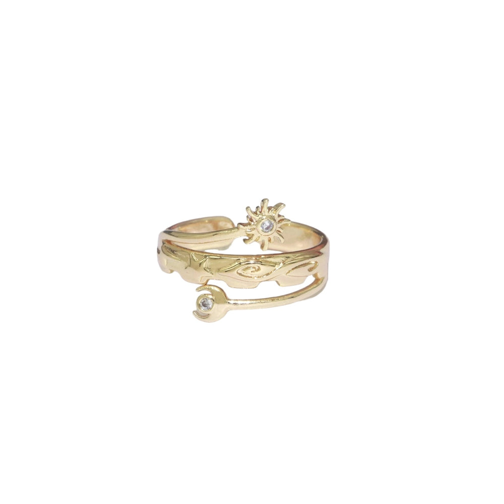 Gold Sun & Moon Adjustable Ring