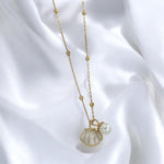 Gold Shell Pearl Charm Necklace