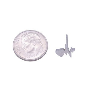 Stainless Steel Heartbeat Pulse Silver Stud Earrings