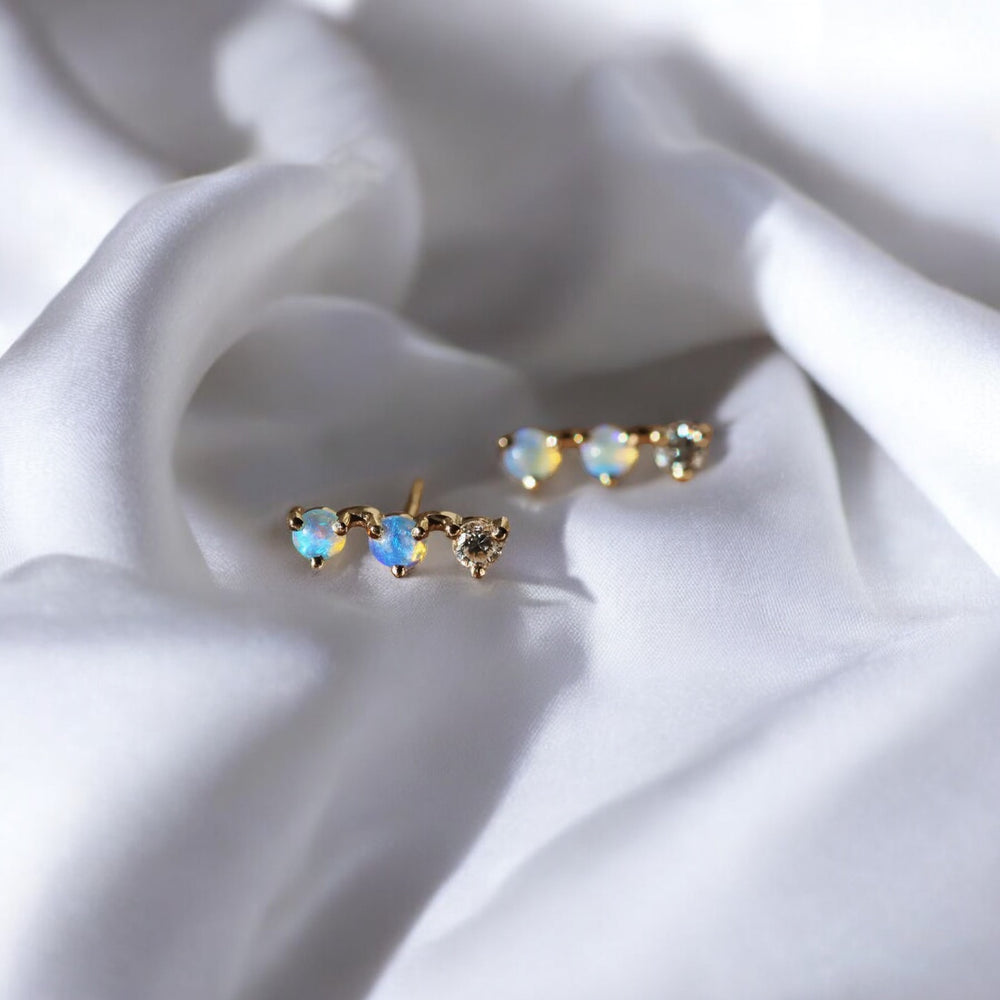 Handmade Opal Diamond Earrings