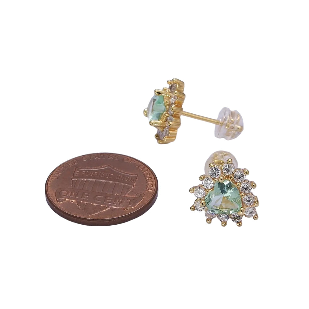 Aqua Heart Cz Minimalist Delicate 18K Gold Filled Stud Earrings