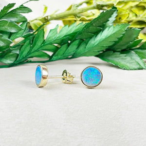 Blue Fire Opal Round Bezel Earrings