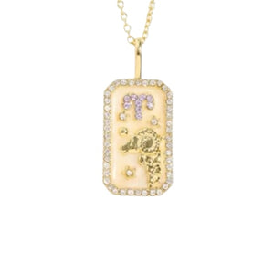 Aries Enamel and Crystal Astrological Zodiac Sign Necklace