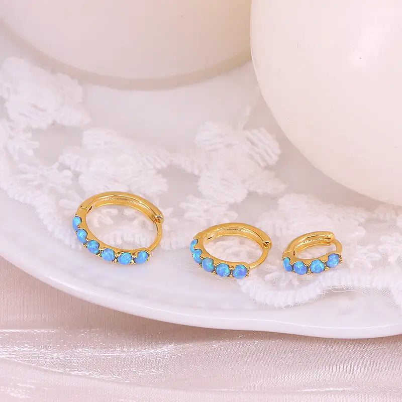 Dainty Gold Opal Hoop Earrings