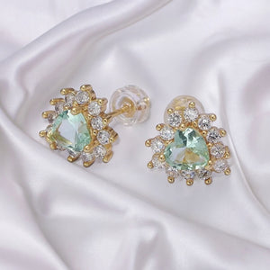 Aqua Heart Cz Minimalist Delicate 18K Gold Filled Stud Earrings