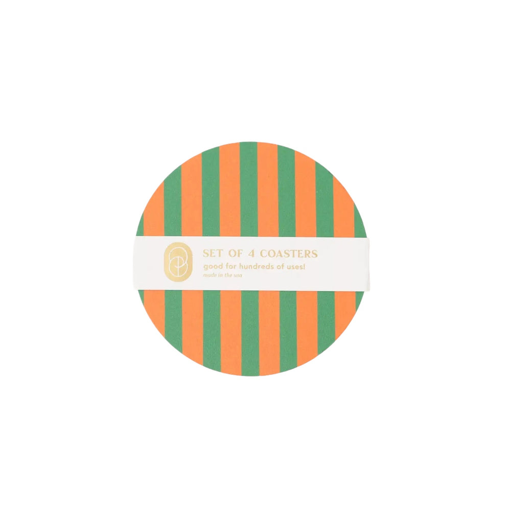 Amore Green and Orange Striped Coaster - Set of 4