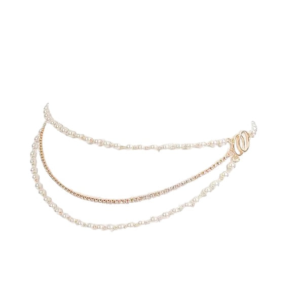 Pearl and Chain Triple Layered Waist Chain in Silver & Gold