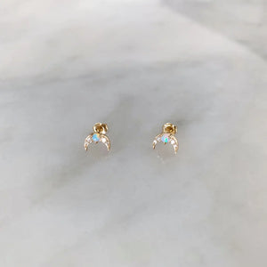 Handmade Moon Opal Diamond Stud Earrings